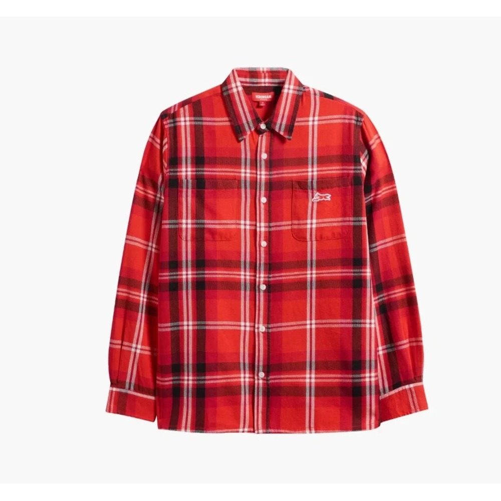 ICECREAM Jack Plaid Cotton Graphic Button-Up Shirt Red Size M